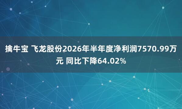 擒牛宝 飞龙股份2026年半年度净利润7570.99万元 同比下降64.02%